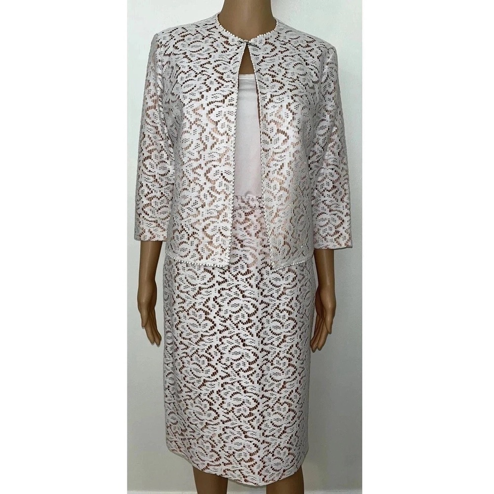 Womens ILGWU AFL CIO Union Made 60s Vtg Jacket/Skirt 2 PC Set Size 6 Ivory Lace